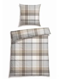 Schiesser Feinbiber-Bettwäsche-Set "Fenne" In Beige/ Grau