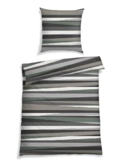 Schiesser Satin-Bettwäsche-Set "Kilian" In Grau/ Braun/ Grün